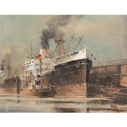 Colin Verity (British 1924-2011): 'Merchantmen at the Quayside', oil on board signed 24cm x 31cm