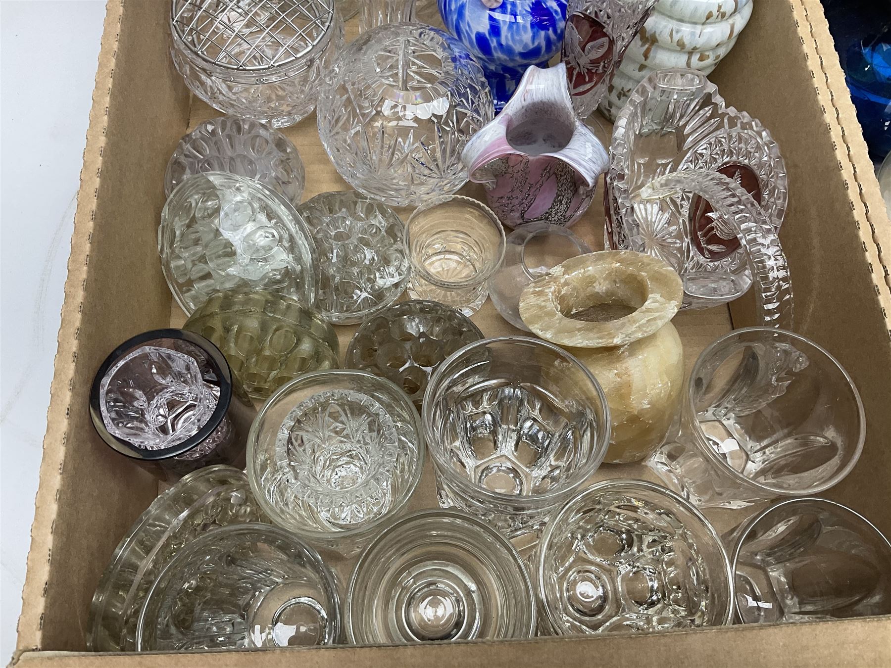 Large collection of glassware to include Schweppes soda syphon, Murano, vases, drinking glasses, coloured glass, cranberry etc in seven boxes