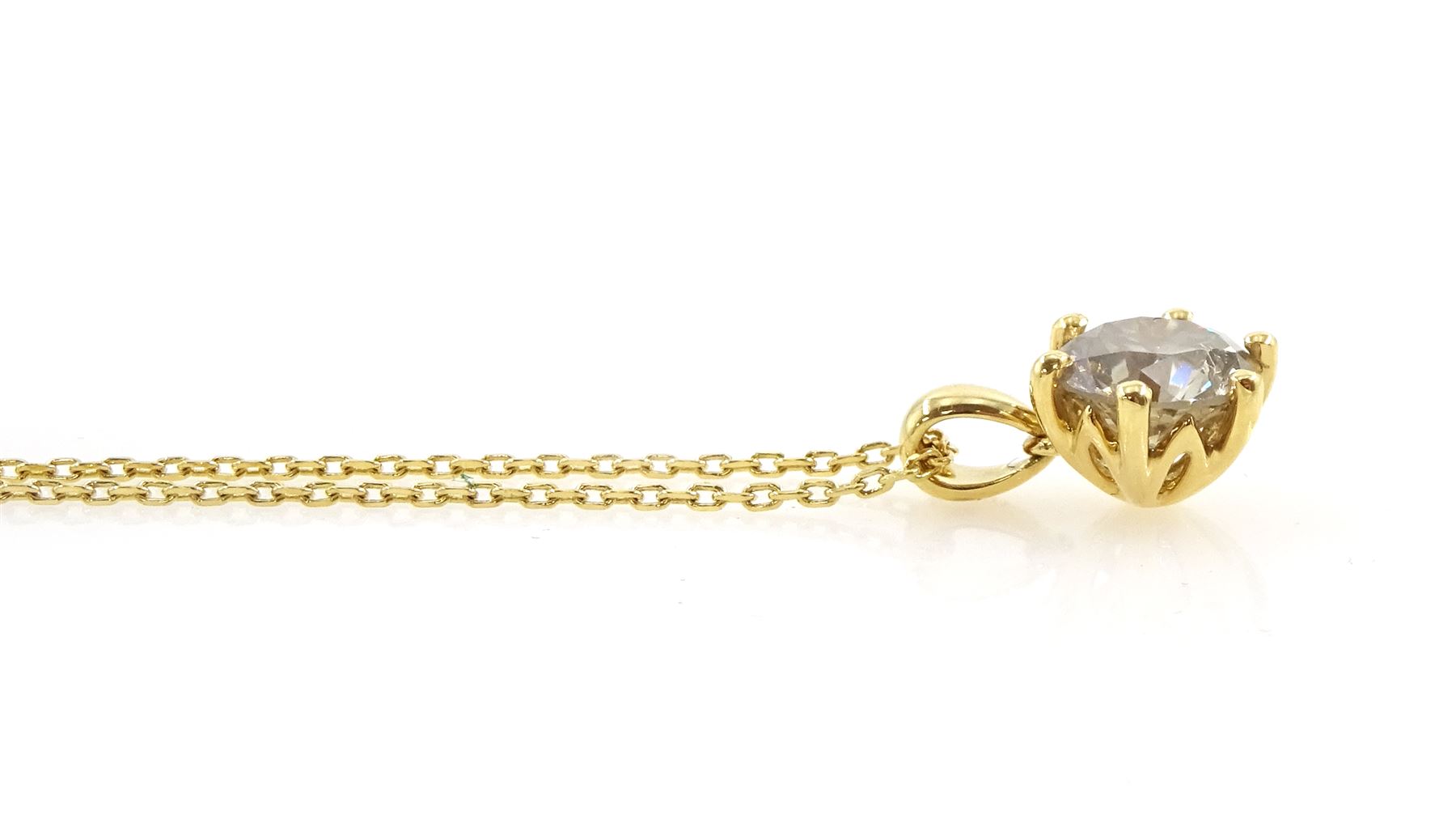 18ct gold round brilliant cut diamond pendant necklace, diamond 1.51 carat, with Wold Gemological Institute report