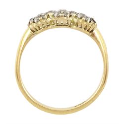 Edwardian gold old cut diamond triple cluster ring, stamped 18ct
