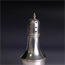 1920s silver sugar caster, of typical form with removable pierced cover and weighted base, hallmarked Marson & Jones, Birmingham 1923, H16cm