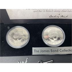 Danbury Mint 'The Ultimate James Bond Collection' comprising stamps and coins housed in a display case, 'Concorde Queen of the Skies' sculpture, stamps, medallion display and 2020 'Centenary of the Unknown Warrior' five pound coin cover in Harrington and Byrne folder