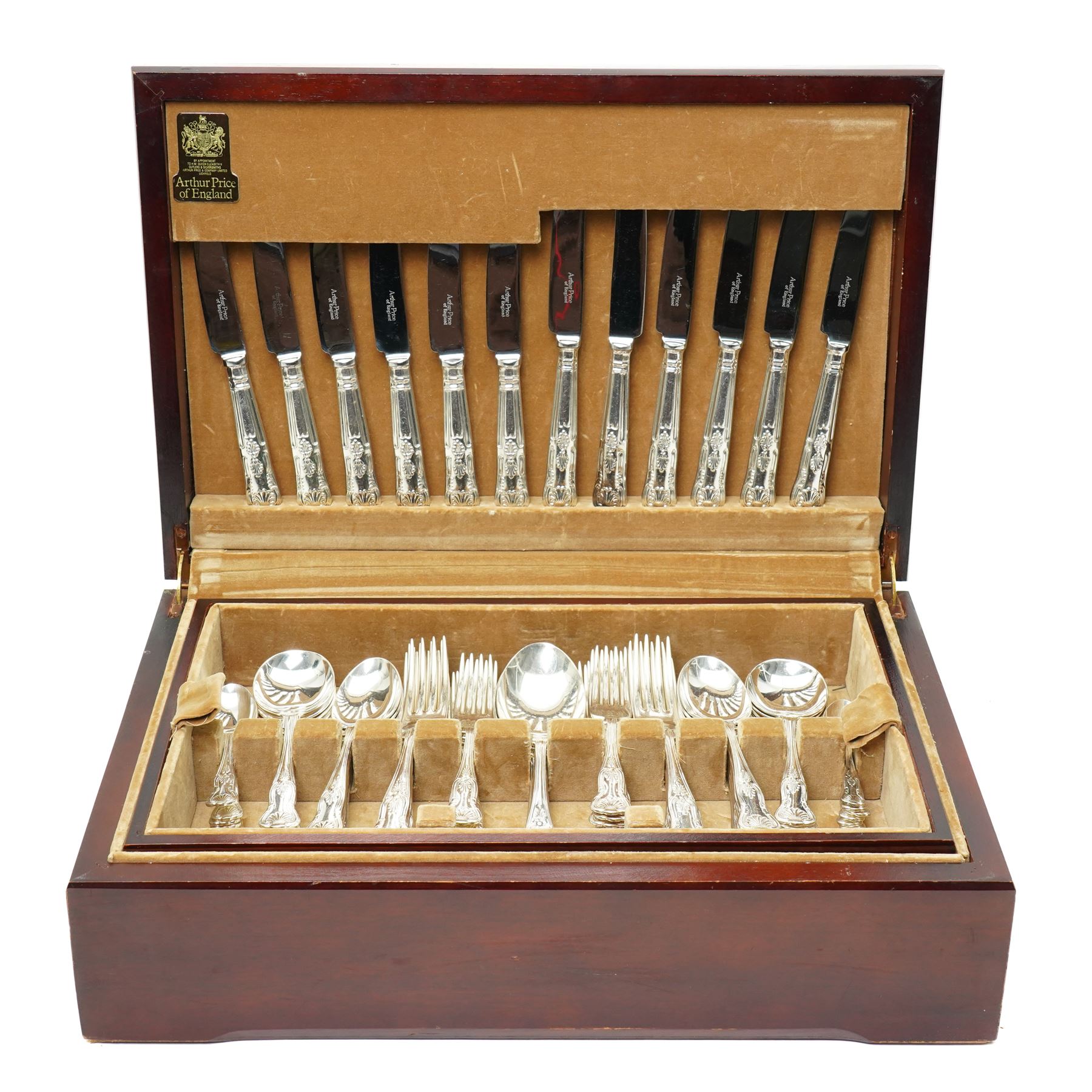 Arthur Price canteen of Kings Pattern silver plated cutlery for twelve covers, understood to have been purchased from Harrods in 1980s 124 pieces, boxed