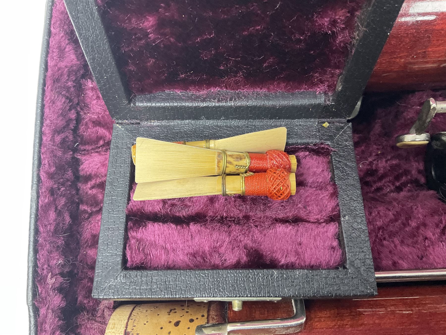 Lafleur bassoon imported by Boosey & Hawkes from Czechoslovakia, serial no.8 2600; in fitted hard carrying case with crooks and accessories