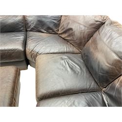 Sofitalia - corner sofa upholstered in tan waxed leather, with matching footstool 