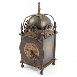20th century brass lantern clock, the mechanism marked Empire, with key, H26cm