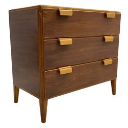 Loughborough - mid-20th century teak chest, rectangular top with moulded edge, fitted with three long drawers, on tapering feet