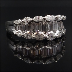  18ct white gold baguette and marquise diamond ring  