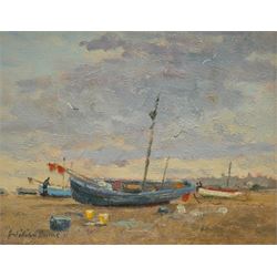William Burns (Northern British 1923-2010): 'Aldeburgh Beach - Suffolk', oil on board sign...