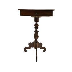 19th century mahogany work table, pedestal base; and an Edwardian corner chair (2)
