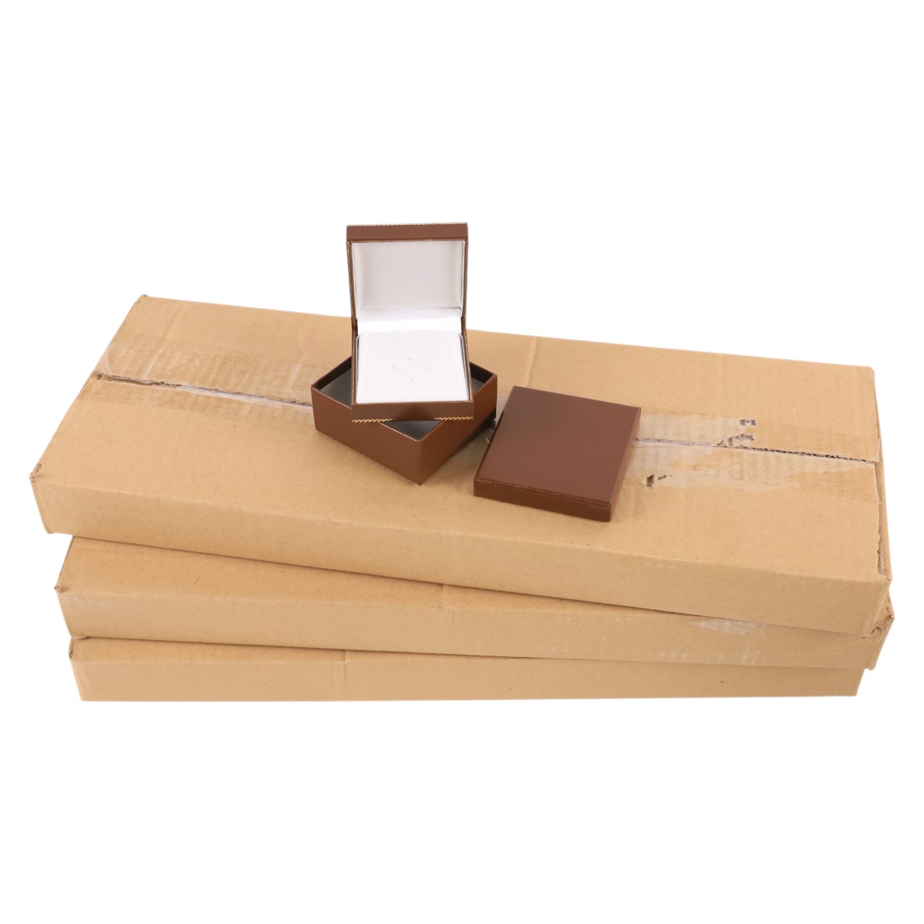 Thirty-six brown leatherette jewellery boxes