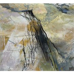 Peter Michael Hicks (British 1937-): 'Gordale Scar', mixed media on paper signed with initials, titled on label verso 10cm x 11cm