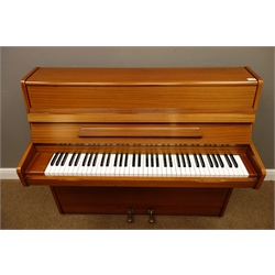 'Barratt & Robinson London' upright piano in teak case, iron framed and overstrung, W119cm, H101cm, D50cm  