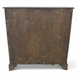 18th century oak chest, rectangular top with moulded edge, fitted with five drawers and baize line slide, with swan neck brass handles, raised on bracket feet