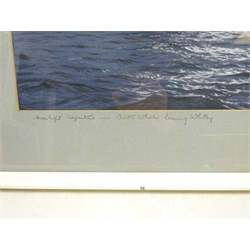 Gordon Ellis (British 1920-1978):  'Moonlight Departure - Arctic Whaler leaving Whitby', pastel signed, titled on the mount 35cm x 50cm