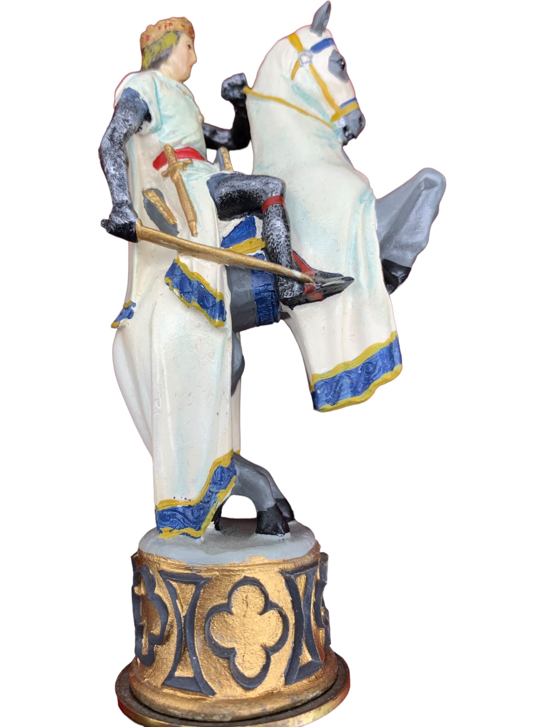 Franklin Mint 'The Great Crusaders' 1989 chess set, with cabinet and ivory resin chess board, 56cm x 56cm, incomplete 