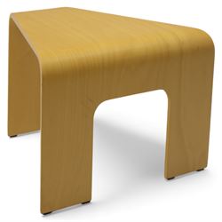 Ekornes - beech and plywood corner table, single folded ply panel forming a continuous top and supports