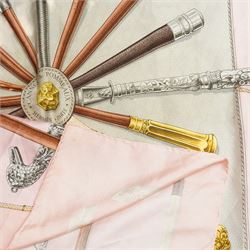 Hermes 'Cannes et Pommeaux' silk scarf in pink and grey colourway, designed by Francoise De La Perriere, 90cm x 87cm 