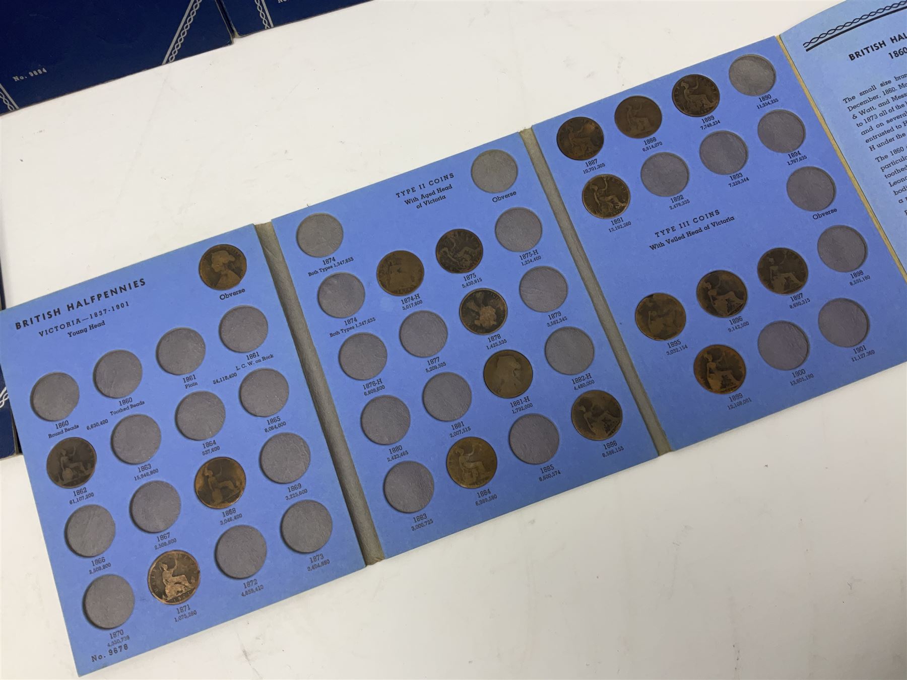 Fourteen part filled Whitman folders, including farthings, halfpennies, pennies and sixpences