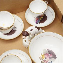 Sunderland lustre saucer dish by Dawson & Co, collection of 19th century teaware decorated with mother and child scenes after Adam Buck, 19th century nursery plate, 19th century style Satyr mask jug but later, etc