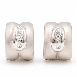Pair of 18ct white gold diamond brushed and polished hoop earrings, each rubover set with ...