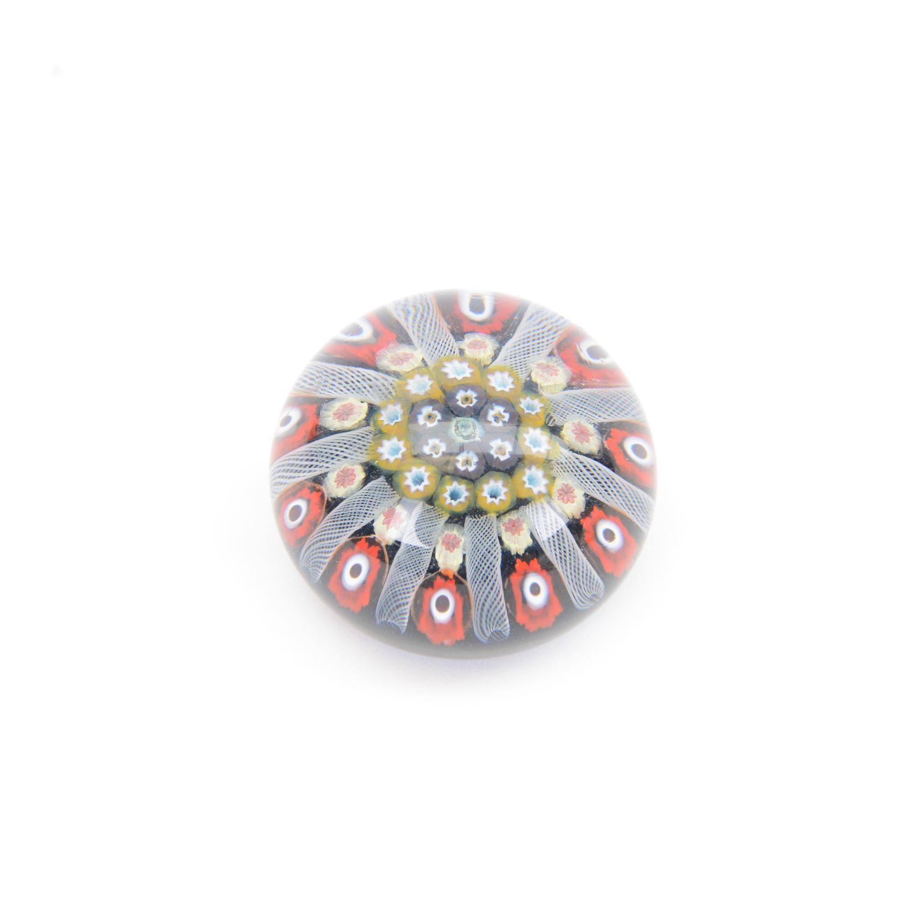 Six millefiori paperweights, including Perthshire paperweight of balubas form the millefiori canes in the form of a flower