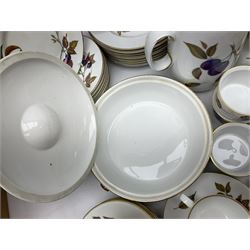 Royal Worcester Evesham pattern tea and dinner wares, to include six coffee cans and saucers, coffee pot, covered sucrier, milk jug, three covered tureens etc (80)