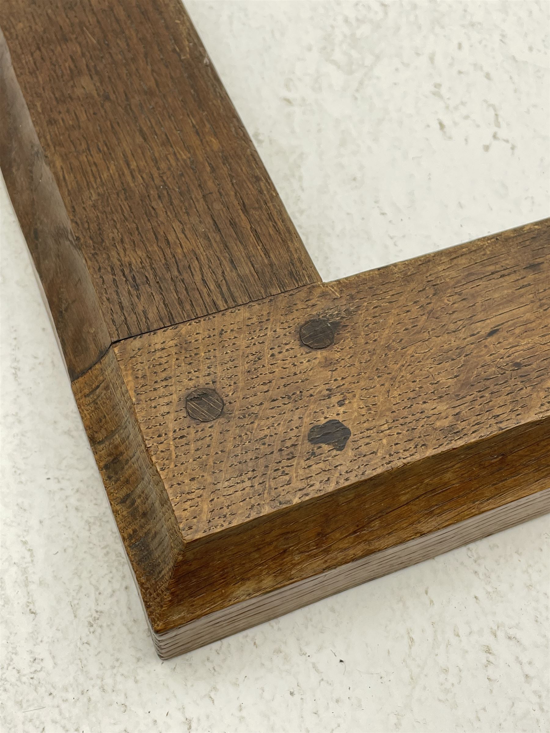 'Mouseman' 1930s/40s tooled oak fire fender, carved with mouse signature, by Robert Thompson of Kilburn