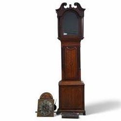 Late 18th century oak and mahogany 8-day longcase clock with a swans neck pediment and bra...