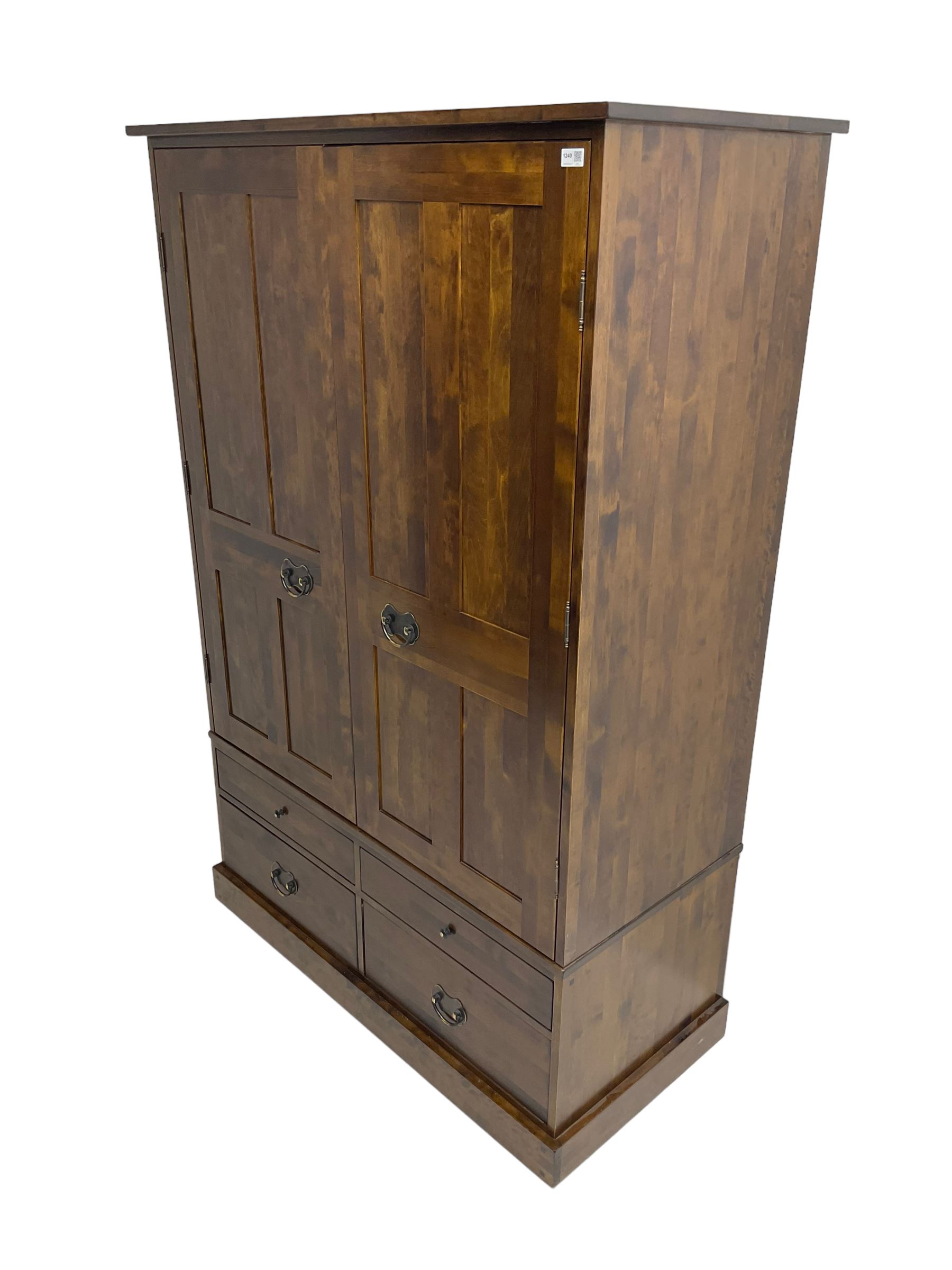 Laura Ashley - 'Garrat Dark Chestnut' double wardrobe, fitted with two panelled cupboard doors over four drawers