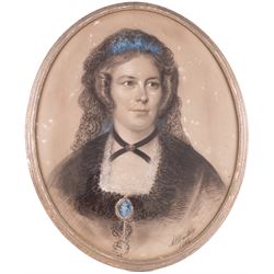 Alexander Blackley (British 1816-1903): Portrait of Julia Addie and Caroline Addie, pair watercolours signed and dated 1864, 63cm x 50cm (2)