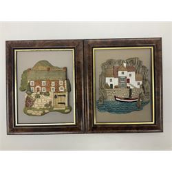 Nine Lilliput Lane framed wall plaques, including Fell View, Battleview, Catslide Cottage, Ashdown Hall and Shannon's Bank, together with three smaller circular framed Lilliput Lane plaques