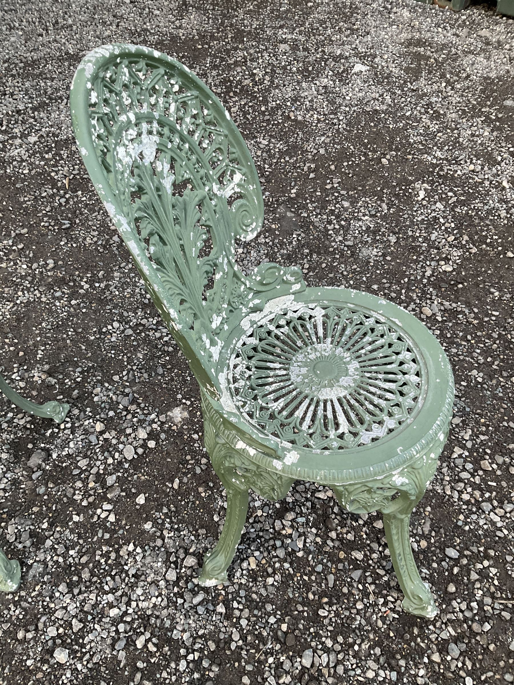 A pair of green painted aluminium garden chairs - THIS LOT IS TO BE COLLECTED BY APPOINTMENT FROM DUGGLEBY STORAGE, GREAT HILL, EASTFIELD, SCARBOROUGH, YO11 3TX