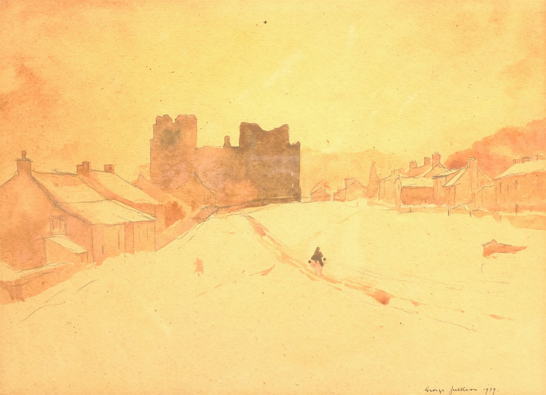 George Jackson (British 1898-1974): Castle Bolton in the Snow, watercolour signed and dated 1939, 27cm x 37cm Notes: Jackson was a member of the Castle Bolton Group along with friends Fred Lawson and George Graham