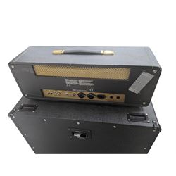 Marshall 1987X 50 watt plexi guitar amplifier head with master volume modification (screwdriver control on back), together with a Marshall 1960 4 x 12 speaker cabinet on casters, head H25cm, W65cm, cab H83cm, W76cm