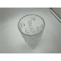 Lalique Elves frosted glass vase, moulded with elves playing amongst bluebells, circa 2005, with engraved Lalique France mark beneath, H19.5cm