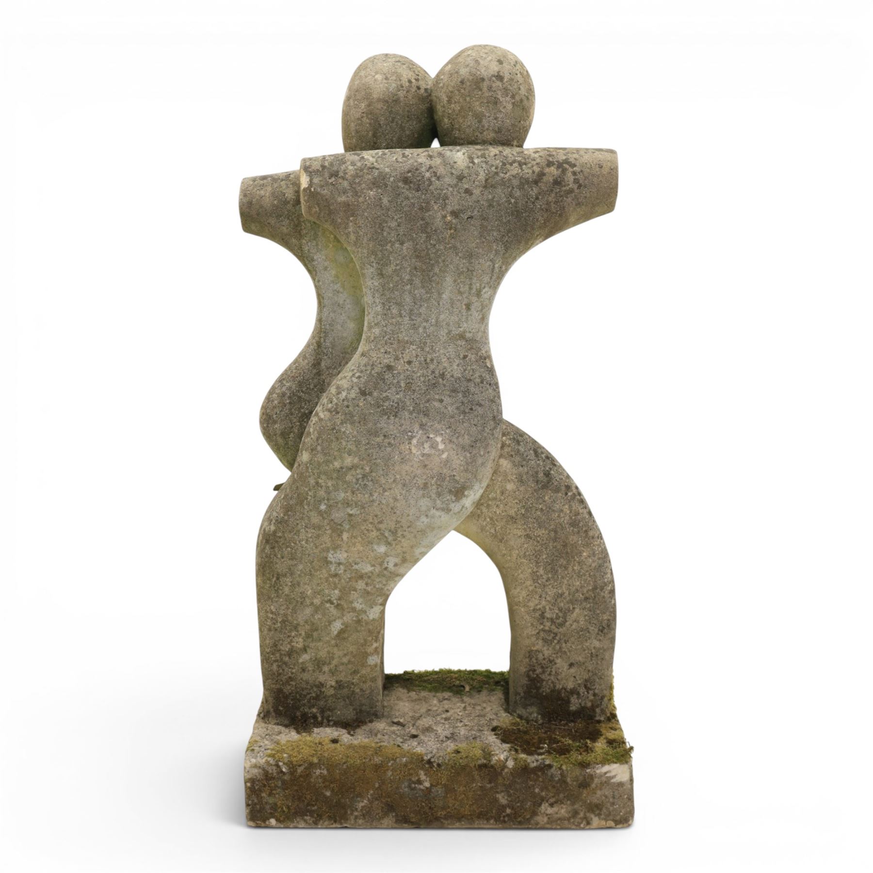 Pair of composite stone gardens sculptures, in the manner of Henry Moore, tallest 102cm