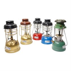 Bialaddin pressure paraffin lamp Model 310 and four Tilley pressure lamps