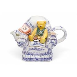 Ringtons items including novelty teapot Millenium Welsh Dresser, another Tea Time, tea caddy, Willow Story vase, Landmarks vase, five Millenium beakers etc