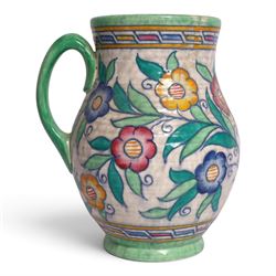 Charlotte Rhead for Crown Ducal - two jugs and a vase, decorated in the Persian Rose pattern, largest H27cm