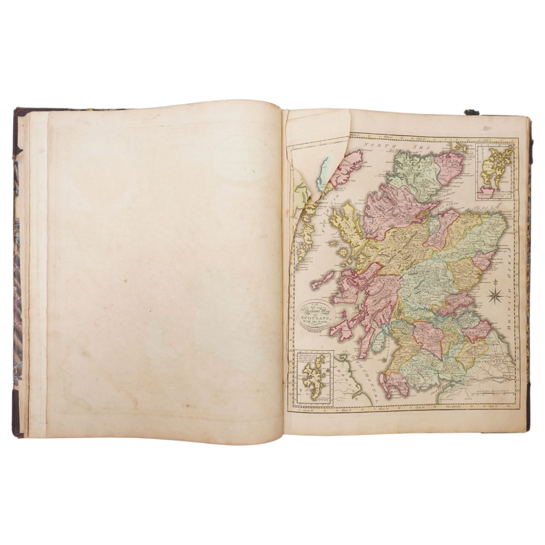 Brown (Thomas) - 'A General Atlas being a Collection of Maps of the World & Quarters, the Various Empires, Kingdoms & States in the Known World' published Edinburgh 1814 with thirty five hand coloured engraved maps as listed, lacks map of England & Wales, with two additional maps bound in comprising 'Map of Jamaica' by John Arrowsmith 1839 and 'Map of British Guiana' by J Hadfield 1838, in contemporary boards