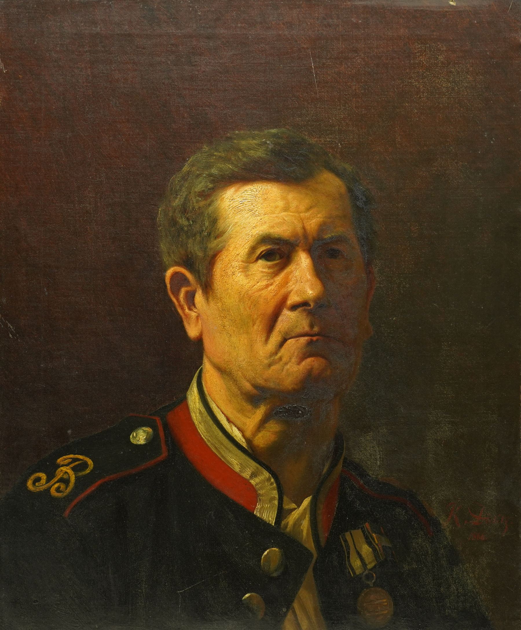 Konrad Wilhelm Dielitz (German 1845-1933): Portrait of a Field Officer with Army Gold medal and Military General Service Medal, oil on canvas signed and dated 1866, 57cm x 47cm