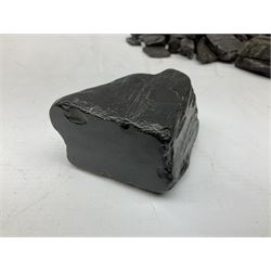 Collection of raw Whitby jet including large piece with one polished side, approx 4lbs