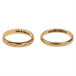 Two 9ct gold wedding bands, both hallmarked 