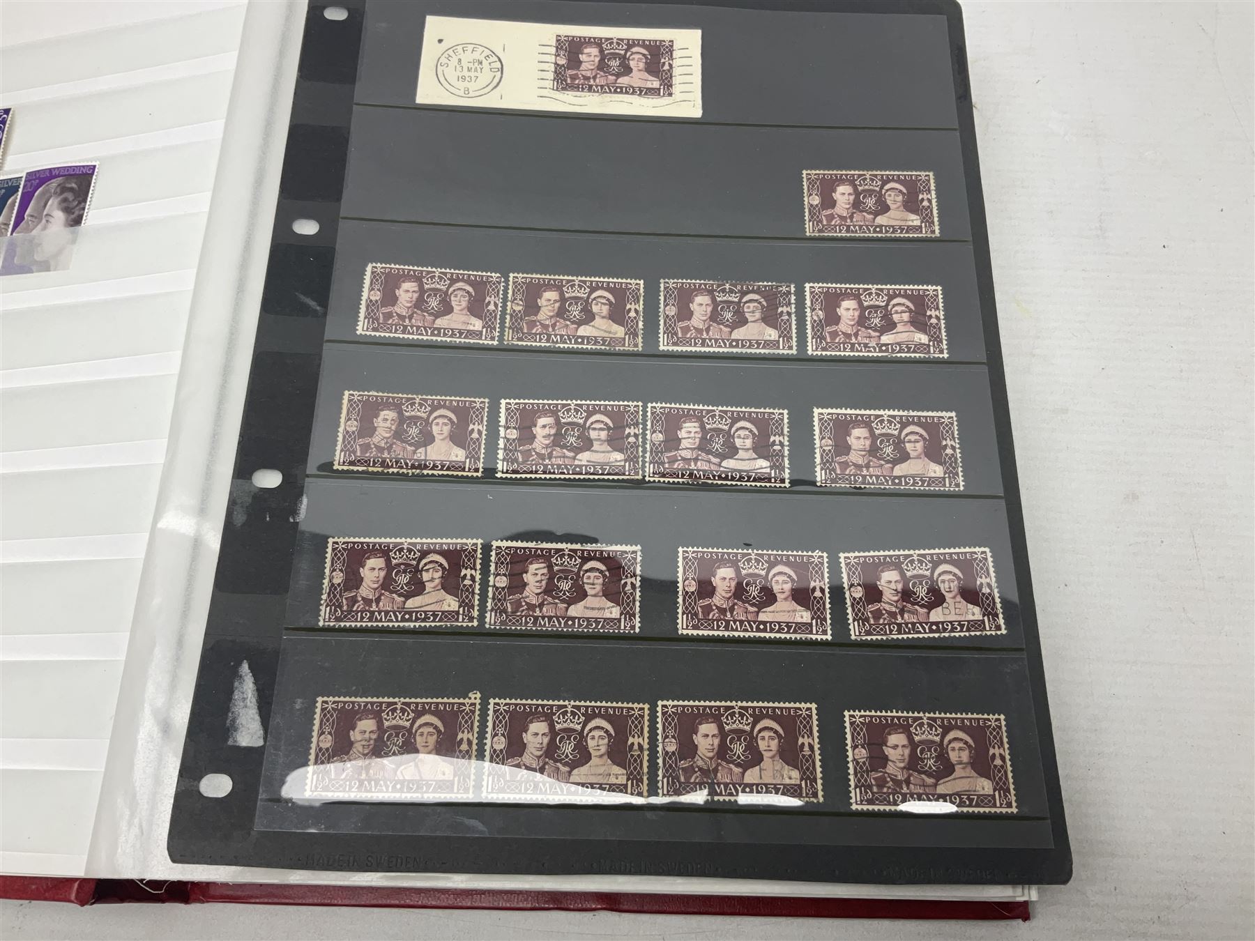 King George V Silver Jubilee stamps 1910-1935 including Bermuda marginal mint block of four, Virgin Islands marginal mint blocks of four including variations/errors, other similar blocks of four etc, various Royal Silver Wedding 1948 stamps, King George VI Victory 8th June 1946, Queen Elizabeth II Coronation etc, housed in a stockbook