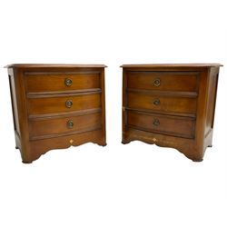  Pair of French cherry wood three-drawer bedside chests