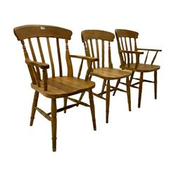 Set of six Farmhouse chairs, comprising two oak carvers and four beech side chairs