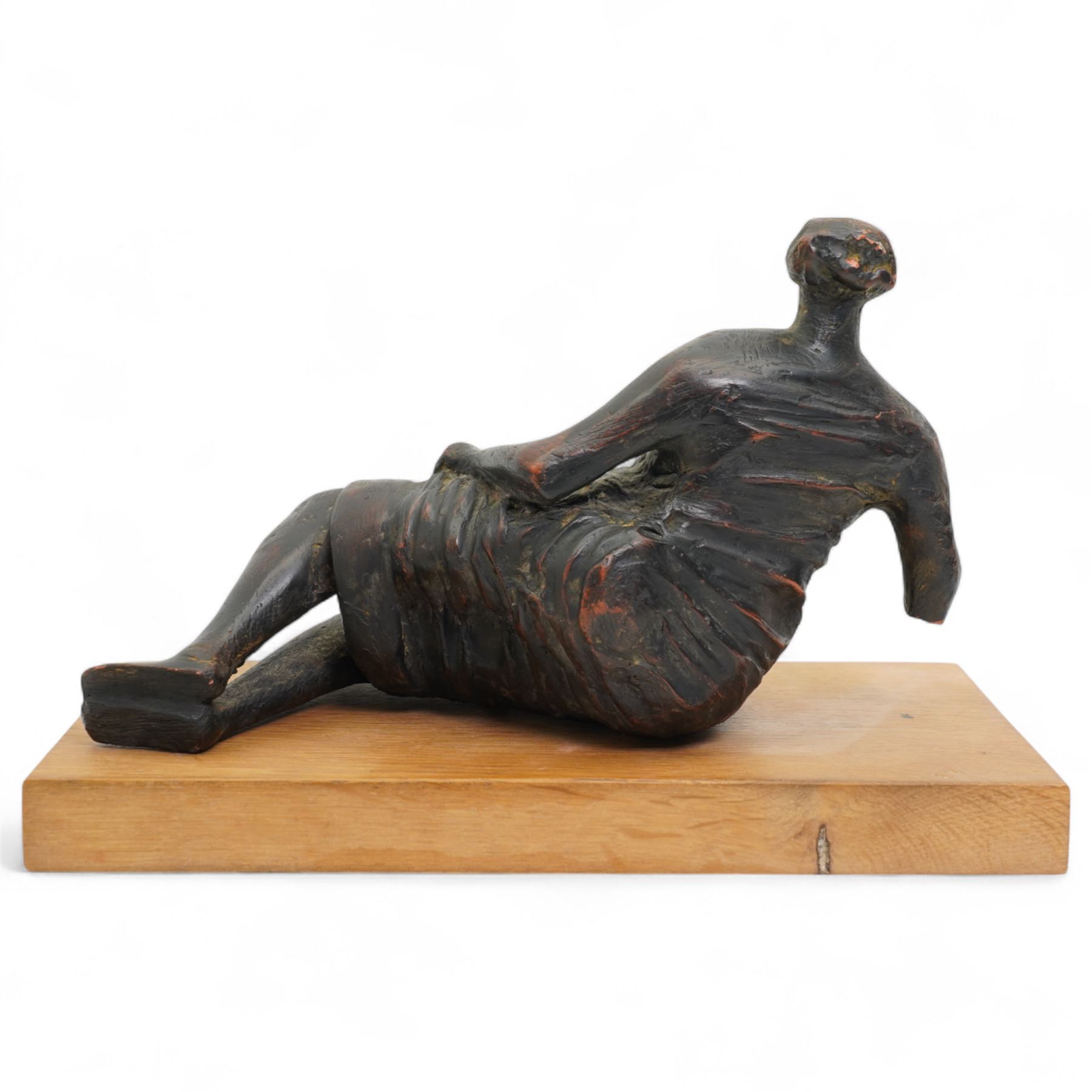 After Henry Moore (British 1898-1986): ‘Draped Reclining Woman', terracotta maquette sculpture, base marked with affixed catalogue label inscribed 'Draped Reclining Woman: 1957 Archive 0059424', W27cm H17cm