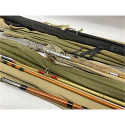 Collection of fly fishing rods, including split cane and fibreglass examples, by March Brown, Brent and Sportex, etc 