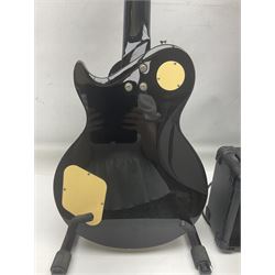 Aria Les Paul style electric guitar, no.037704CH L102cm; with amplifier, soft carrying case and stand; together with various guitar songbooks etc